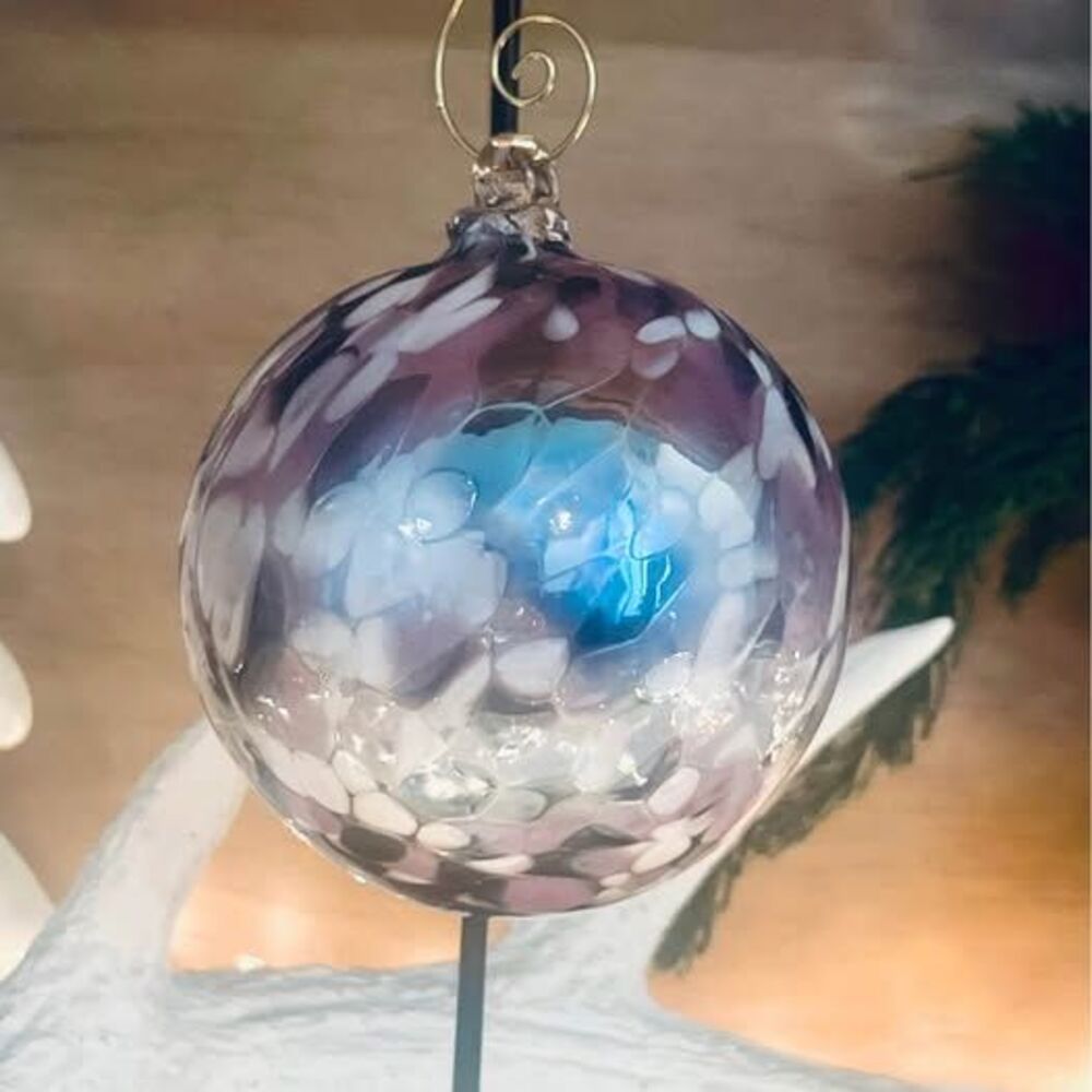 Handblown glass ornament witch ball gazing ball Purple 3.25” from Poland NEW